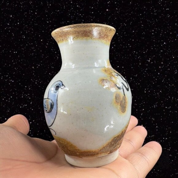 Mexico Pottery Bud Vase Tonala Hand Painted Bird Two Sided Tree Mexican Pottery - Picture 7 of 13